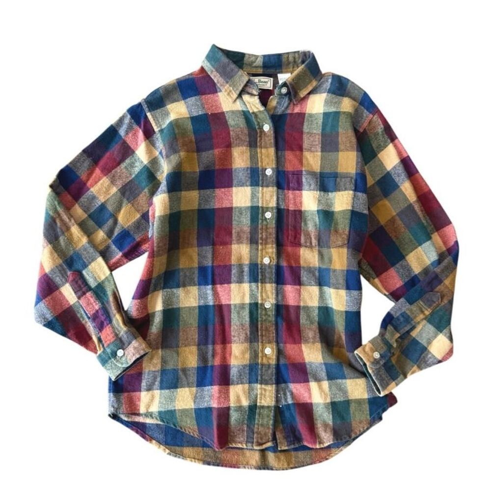 L.L.Bean Multi-colored Plaid Cotton Flannel Shirt Size: Small